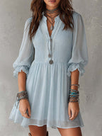 Retro Short-sleeved Ruffle Cuffs Chiffon Mini Dress