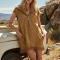 Women's Vintage Desert Adventure: Casual Elegance In A Fringed Suede Dress