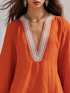 Resort-style V-neck Flared Sleeve Ruffle Mini Dress