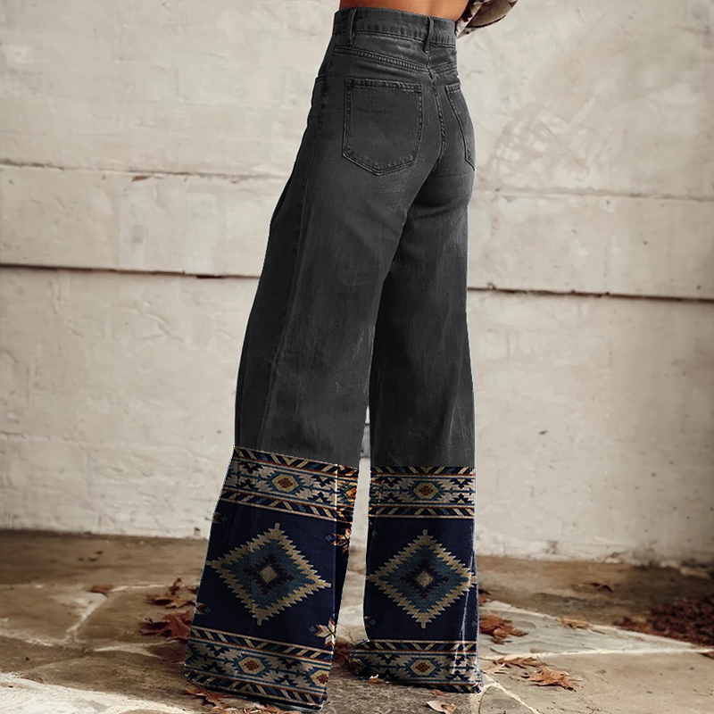 Women's Retro Western Graphic Print Printed Faux Denim Wide Leg Pants