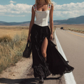 Coachella Outfits Chiffon Maxi Dress With Floral Embroidered Straps Square Neckline Long Skirt Boho Style Women's Fashion