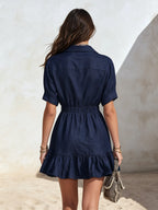 Resort-style Collared Short-sleeve A-line Mini Dress