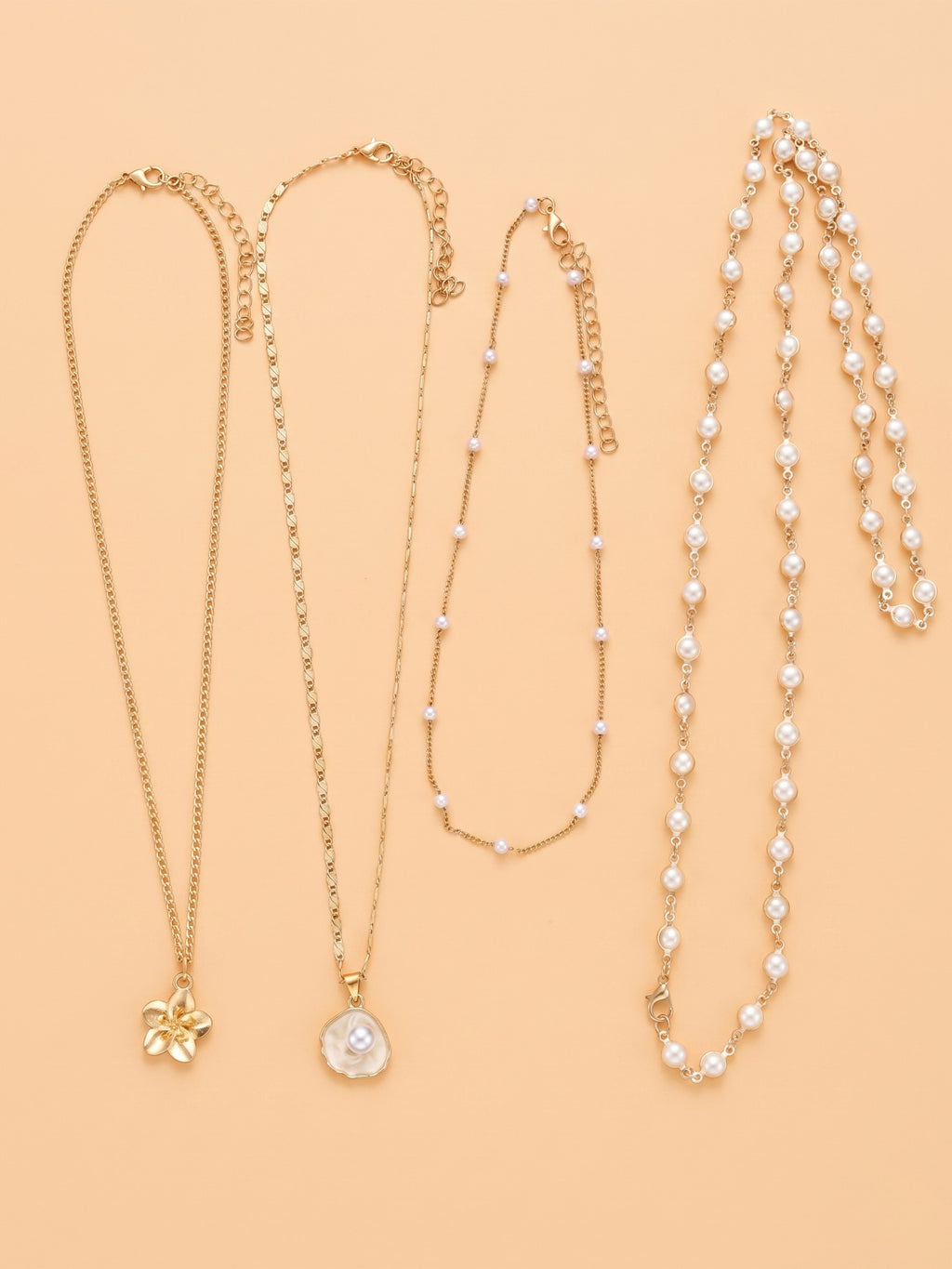 Vacation — Gold Pearl Layered Floral Pendant Necklace