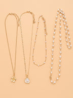 Vacation — Gold Pearl Layered Floral Pendant Necklace