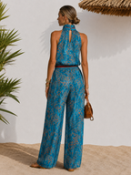 Retro-chic Leopard Print Chiffon Top And Wide-leg Pants Set