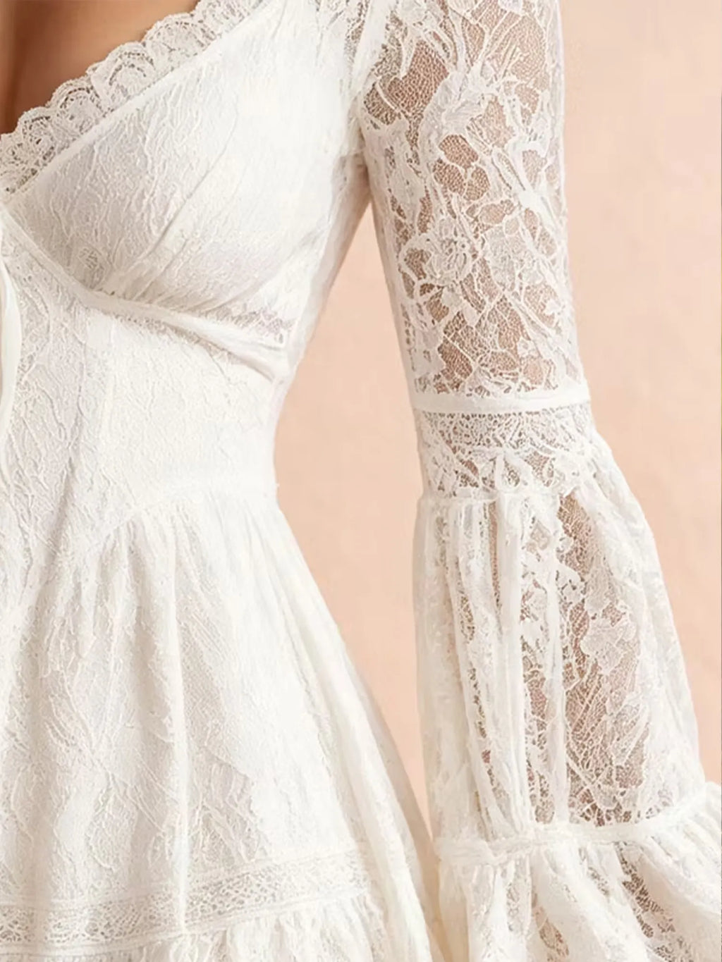 Western Dress — Champagne Sand Asymmetrical High-Low Lace Dress Mini Dress