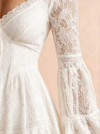 Western Dress — Champagne Sand Asymmetrical High-Low Lace Dress Mini Dress