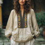 Bohemian Women's Linen Print Casual Long Sleeve Top