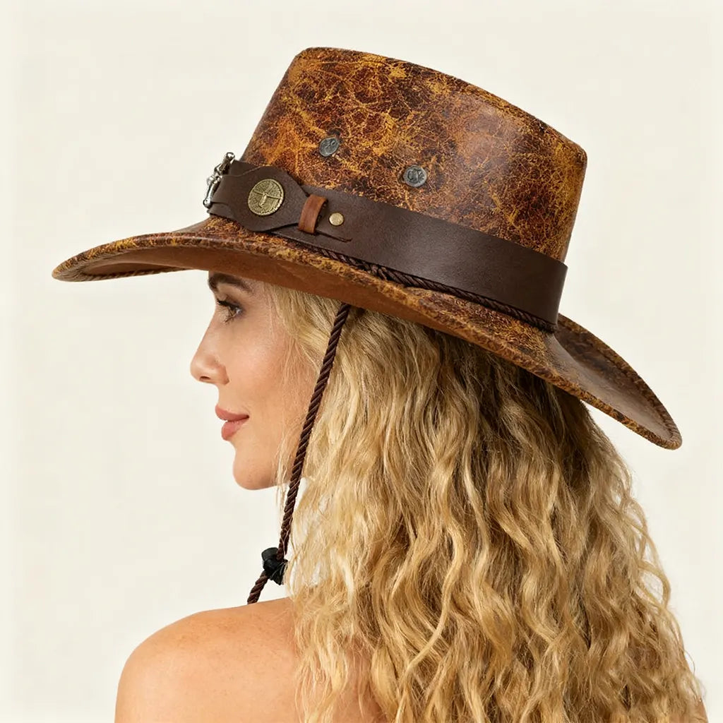 Women's Vintage Stylish Western Cowboy Hat With Adjustable Chin Strap For Outdoor Adventures