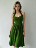 Retro dark green fitted halter neck dress