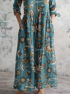 Women's Elegant Ethnic Geometric Floral Pattern Cotton Dress