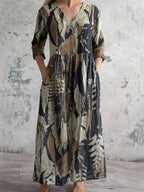 Women's Elegant Floral V-Neck Cotton Dress