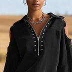 Women's Denim Western Retro Half-zip Shirt Dress With Loose Fit