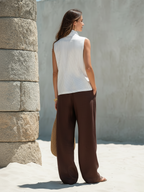 Resort-style Striped Sleeveless Shirt And Wide-leg Trousers Tencel Set