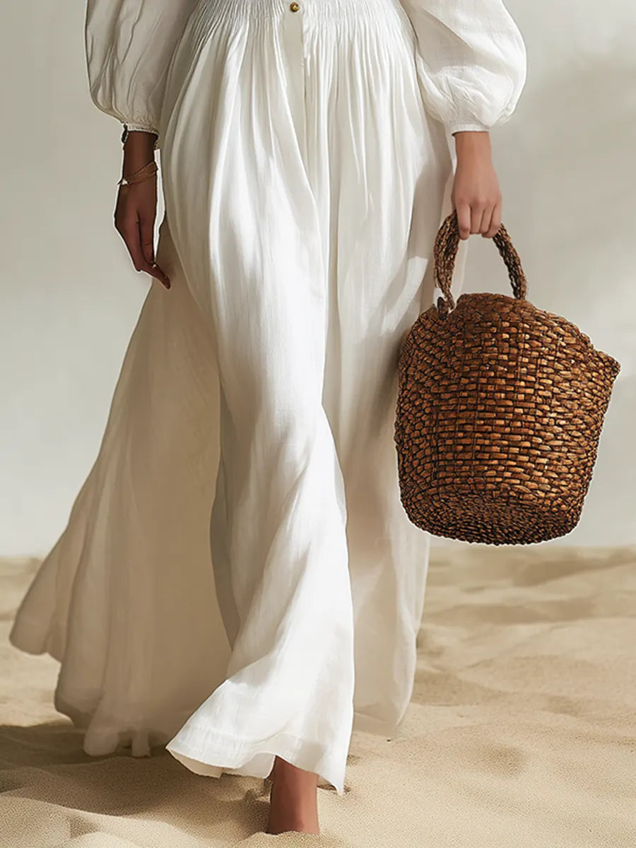 Resort-style Puff-sleeved Off-shoulder Maxi Dress