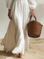 Resort-style Puff-sleeved Off-shoulder Maxi Dress