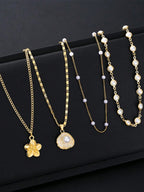Vacation — Gold Pearl Layered Floral Pendant Necklace