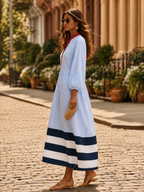 Retro-design Color-blocked Striped Midi Dress