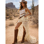 Lace And Chiffon High Low Skirt With Ruffles For Women Boho Style Maxi Dress