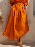 Elegant Vacation-style One-shoulder Cotton And Linen Maxi Dress