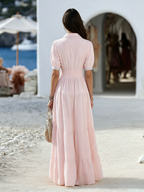Resort-style Square-neck Embroidered Short-sleeve Maxi Dress