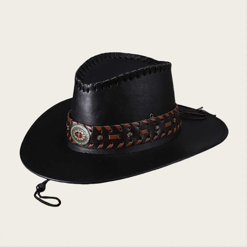Women's Vintage Stylish Western Cowboy Hat With Adjustable Chin Strap For Outdoor Adventures