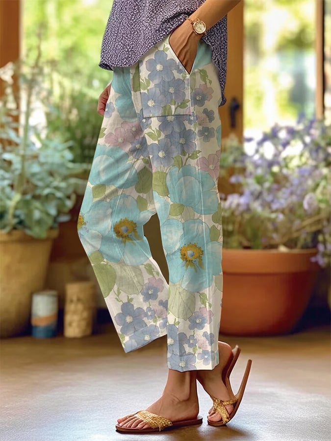 Women's Art Floral Loose Casual Pants (With Pockets)