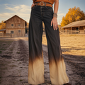 Women's Retro Western Gradient Smudge Print Printed Faux Denim Wide Leg Pants