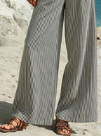 Casual vacation black and white striped wide-leg pants