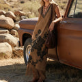 Spring Outfits Women's Vintage Boho Fringe Dress With Floral Embroidery
