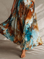 Boho Watercolor Print Chiffon Spaghetti Strap Maxi Dress