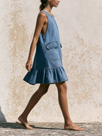 Women’s Casual Sleeveless Denim Mini Dress With Pocket Detail