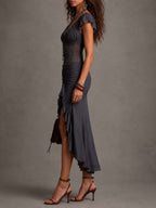Dark Gray Corset Ruched Midi Dress