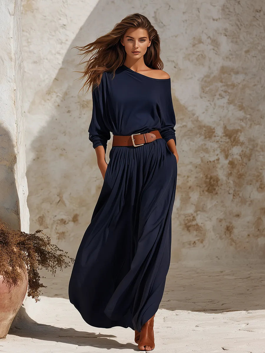 High-end Casual And Relaxed One-shoulder Maxi Dress