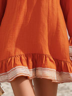 Resort-style V-neck Flared Sleeve Ruffle Mini Dress