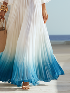 Romantic Dinner Blue Ombré Pleated Chiffon Maxi Dress