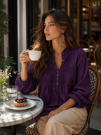 Elegant Plum Pintuck Blouse