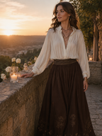 Bohemian Brown Embroidered Long Dress Set
