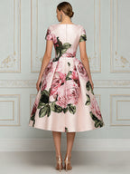 Vintage-Inspired Floral Satin Midi Dress
