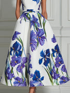 Elegant Iris Floral A-Line Midi Dress