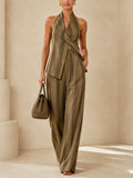 Monaco Striped Halter Top & Wide-Leg Pants Set