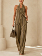 Monaco Striped Halter Top & Wide-Leg Pants Set