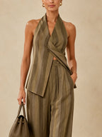 Monaco Striped Halter Top & Wide-Leg Pants Set
