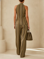Monaco Striped Halter Top & Wide-Leg Pants Set