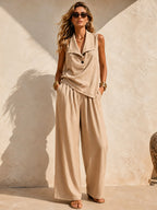 Relaxed Drape Top & Wide-Leg Pants Set