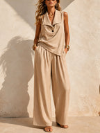 Relaxed Drape Top & Wide-Leg Pants Set