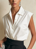 White Sleeveless Shirt & Draped High-Waisted Black Maxi Skirt Set