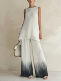 Pleated Sleeveless Tunic & Gradient Wide-Leg Pants Set | Flowy, Wrinkle-Resistant Co-Ord Set For Effortless Elegance