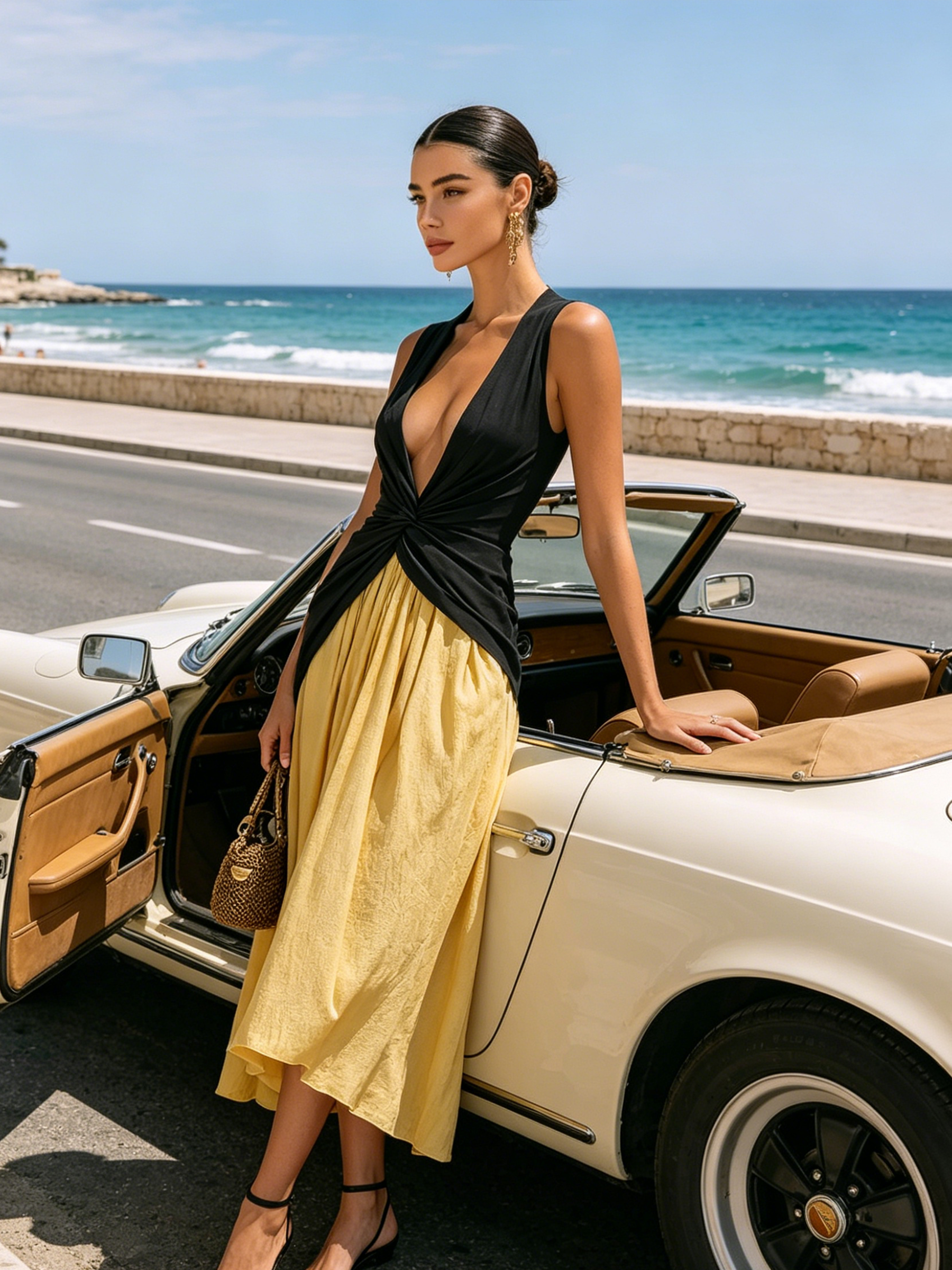 Twist-Front Sleeveless Top & Flowy Midi Skirt Two-Piece Set