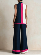 Color Block High-Neck Sleeveless Top & Wide-Leg Pants Set